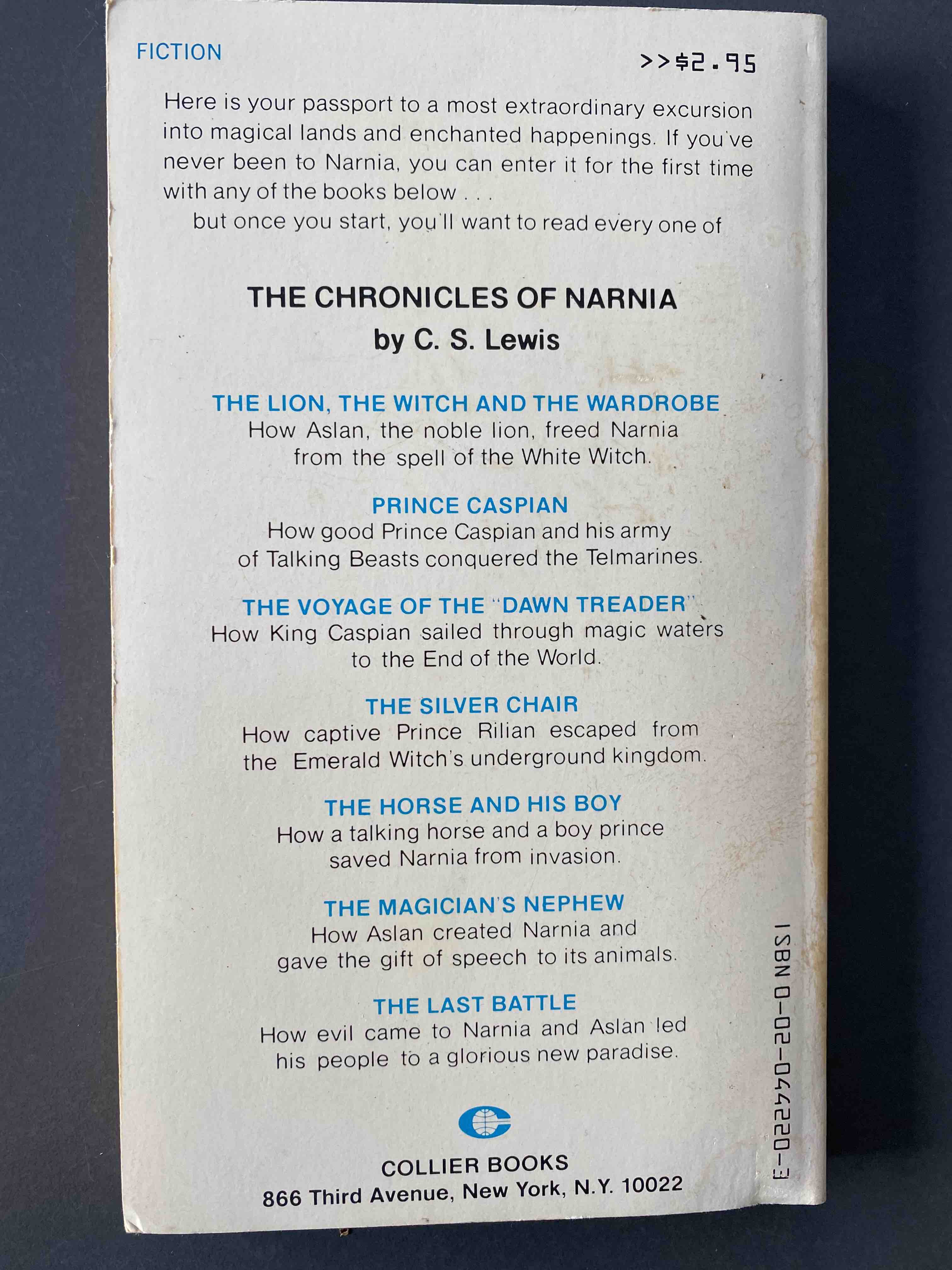 C.S. Lewis, The Lion, the Witch, and the Wardrobe. Back cover
