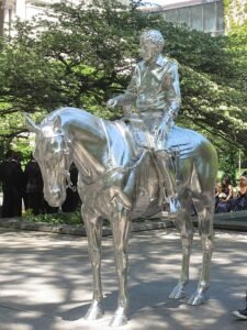 "Horse and Rider", a sculpture by American sculptor Charles Ray, photographed in front of the Art Institute of Chicago