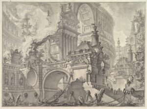 An image by Giovanni Battista Piranesi of a Roman seaport