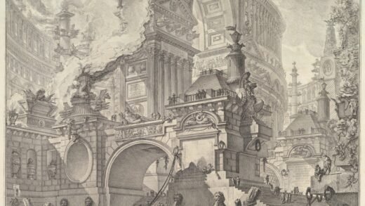 An image by Giovanni Battista Piranesi of a Roman seaport