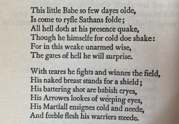 Part of a poem by the 17th-century English Metaphysical poet Robert Southwell, called "New Heaven, New Warre"