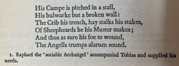 Part of a poem by the 17th-century English Metaphysical poet Robert Southwell, called "New Heaven, New Warre"