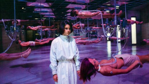 Dr. Wheeler (Genevieve Bujold) at the Hamilton Institute, where bodies are suspended both literally and biologically, until their organs are ready to be sold to the highest bidder, in the 1978 film "Coma"