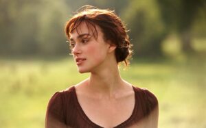 The British actress Keira Knightley in a film still from the 2005 film adaptation of Jane Austen's 1817 novel Pride and Prejudice