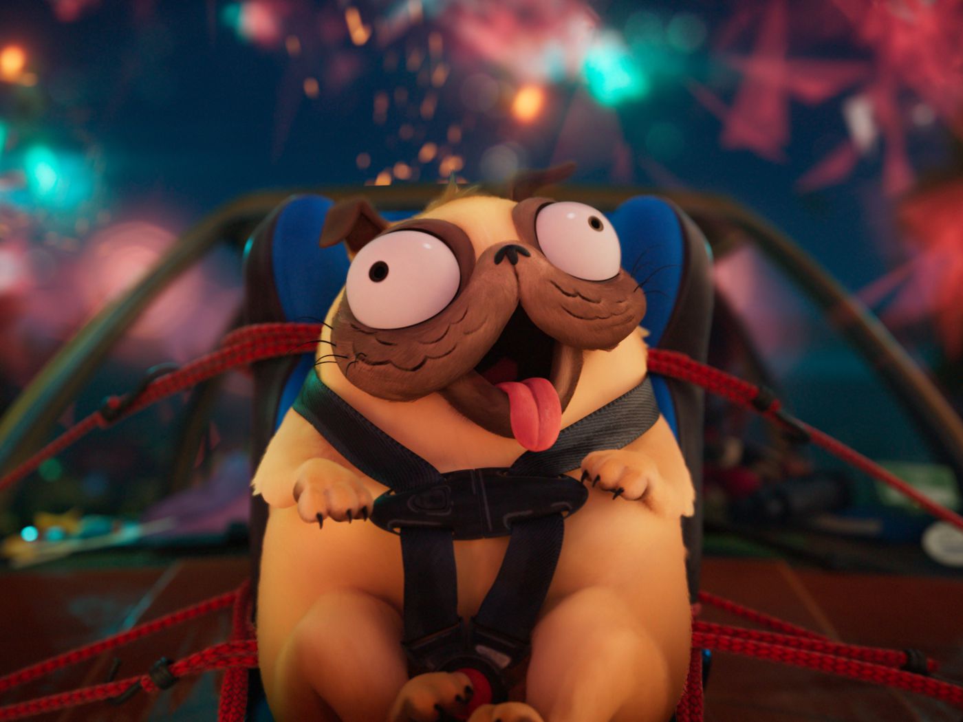 Still of the family dog from the 2021 animated film The Mitchells vs. The Machines