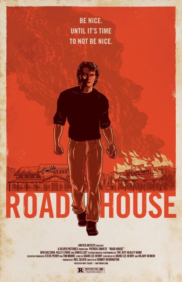 Poster for the 1989 Rowdy Harrington film Road House starring Patrick Swayze and Kelly Lynch and Sam Elliot