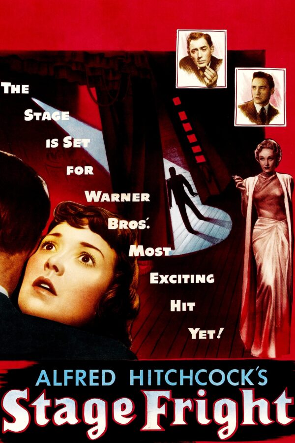 Poster for Hitchcock's 1950 film Stage Fright, starring Marlene Dietrich and Jane Wyman