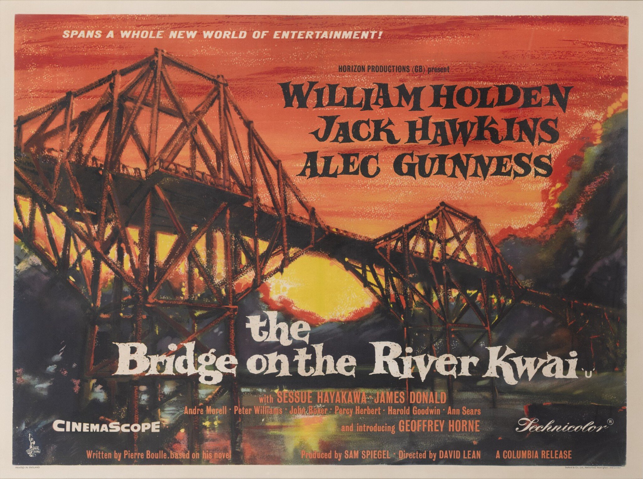 An original poster for the 1957 film The Bridge on the River Kwai, directed by David Lean
