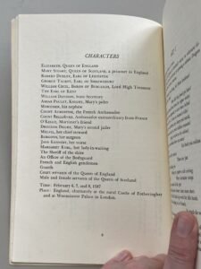 Cast of characters for Mary Stuart, in The Ungar Publishing collection of Two Historical Plays by Friedrich Schiller, Mary Stuart and Maid of Orleans