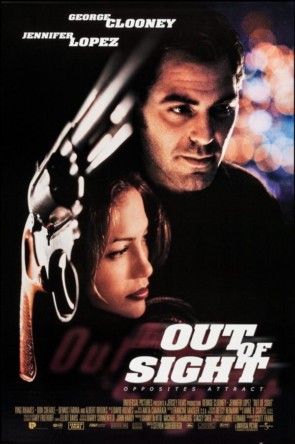 Poster for the 1998 Steven Soderbergh film Out of Sight, starring George Clooney and Jennifer Lopez