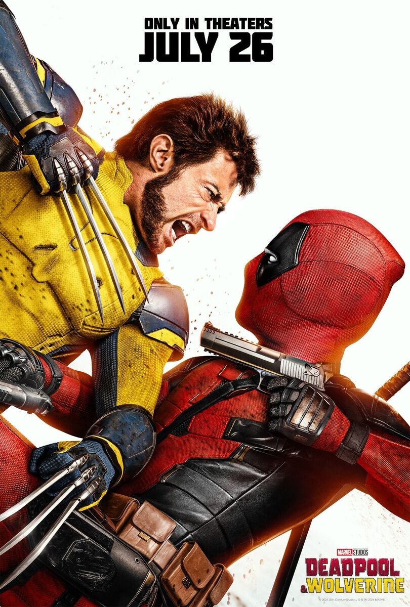 Poster for the 2024 film Deadpool & Wolverine, starring Ryan Reynolds and Hugh Jackman