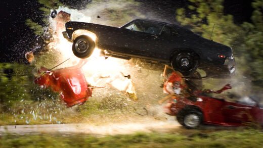 Still from the 2007 Tarantino film "Death Proof" starring Kurt Russell, Rose McGowan, Vanessa Ferlito, Tracie Thoms, Zoe Bell, and Rosario Dawson