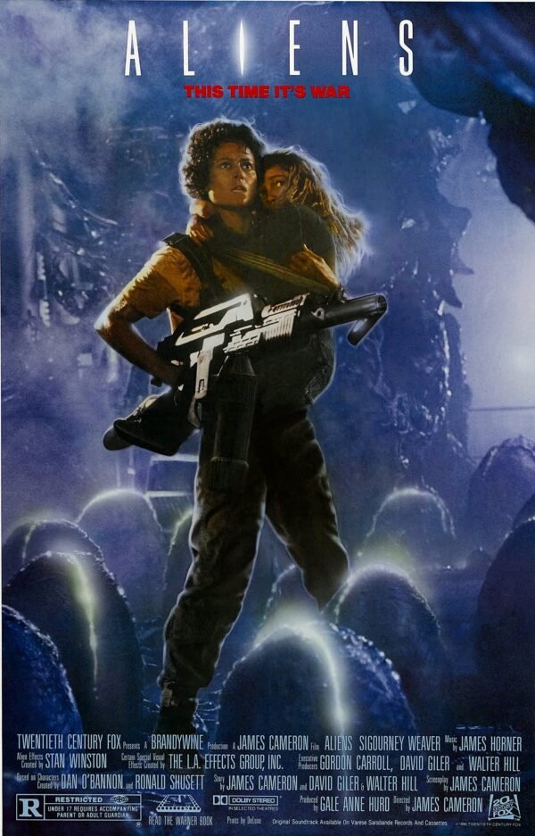 Poster for the 1986 James Cameron film Aliens, a remake of the 1979 Ridley Scott film